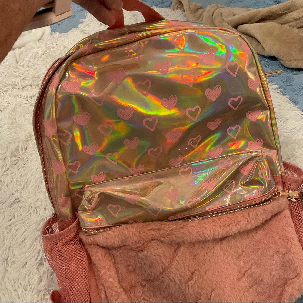 Hologram & fur book bag